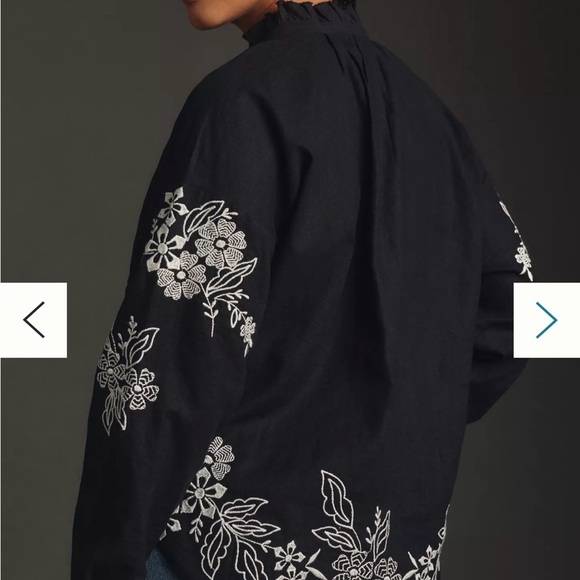 Pilcro Anthropologie Tavi Floral Embroidered Linen Buttondown 3X Plus Boho - Picture 3 of 9